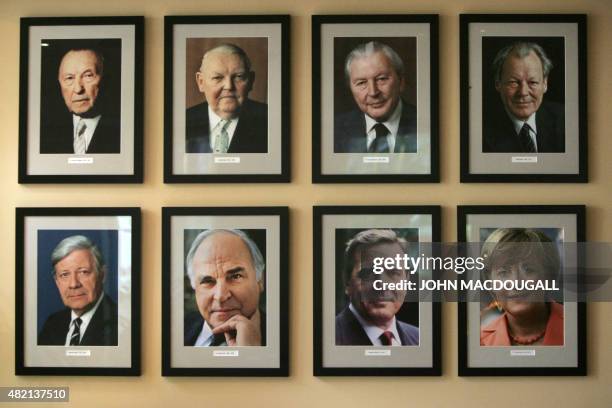 Portraits of Germany's post World War II chancellors Konrad Adenauer, Ludwig Erhard, Kurt Georg Kiesinger, Willy Brandt Helmut Schmidt, Helmut Kohl...