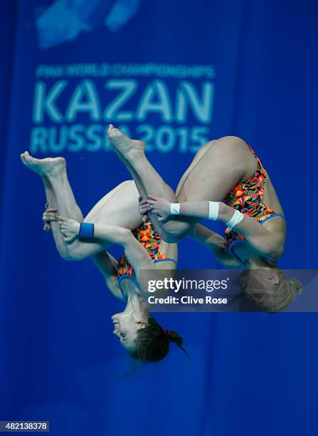 Ekaterina Petukhova and Yulia Timoshinina of Russia compete in the Women's 10m Platform Synchronised Final on day three of the 16th FINA World...