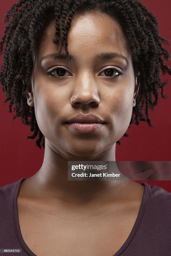 Black woman's serious face