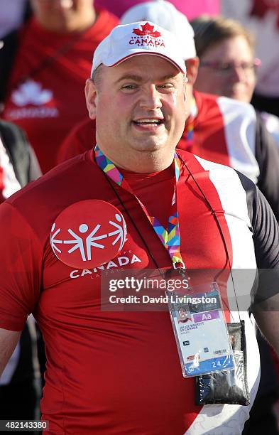 Powerlifter Jackie Barrett aka 'The Newfoundland Moose' attends the opening ceremony of the Special Olympics World Games Los Angeles 2015 at the Los...