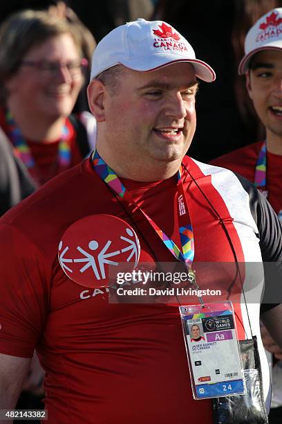 Powerlifter Jackie Barrett aka 'The Newfoundland Moose' attends the opening ceremony of the Special Olympics World Games Los Angeles 2015 at the Los...