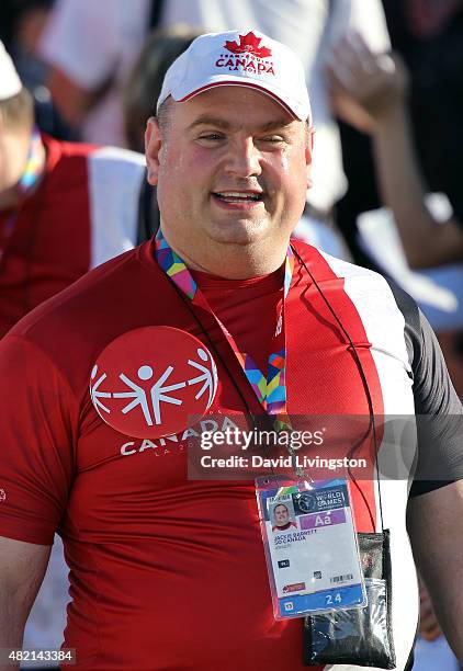 Powerlifter Jackie Barrett aka 'The Newfoundland Moose' attends the opening ceremony of the Special Olympics World Games Los Angeles 2015 at the Los...