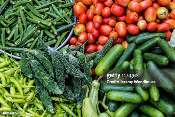 fresh vegetables on display - india market stock pictures, royalty-free photos & images