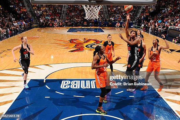 Angel McCoughtry of the Eastern Conference All Stars shoots against the Western Conference All Stars during the Boost Mobile WNBA All-Star 2015 Game...