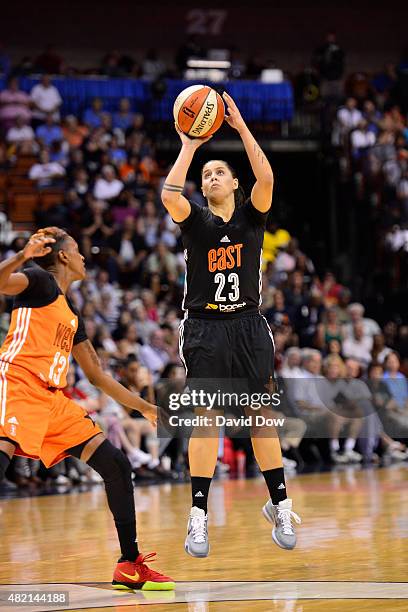 Shoni Schimmel of the Eastern Conference All Stars shoots the ball against the Western Conference All Stars during the Boost Mobile WNBA All-Star...