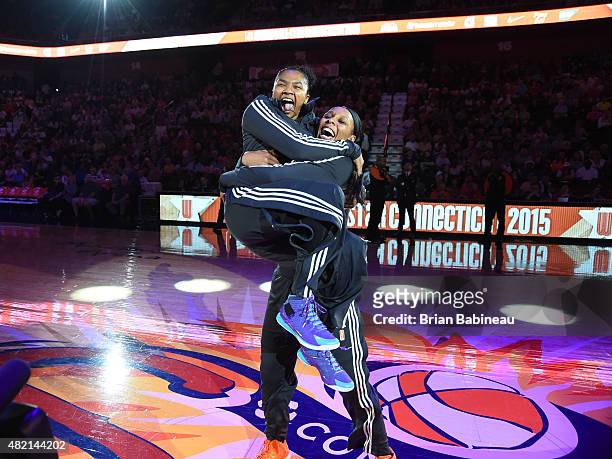 Alex Bentley of the Eastern Conference All Stars gets introduced before a game against the Western Conference All Stars during the Boost Mobile WNBA...