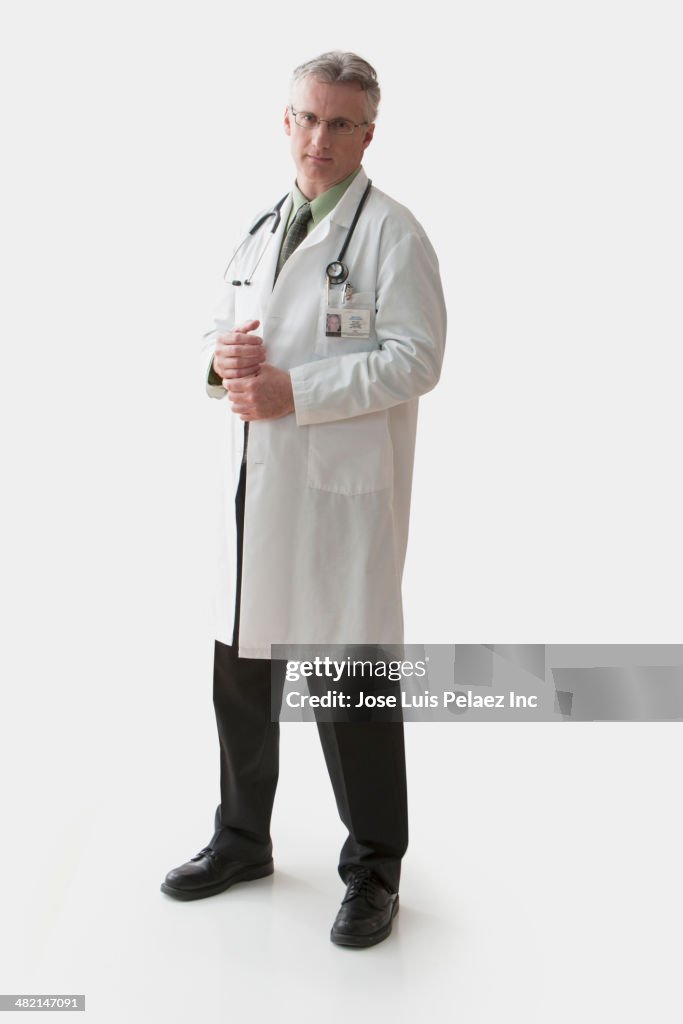 Caucasian doctor in lab coat