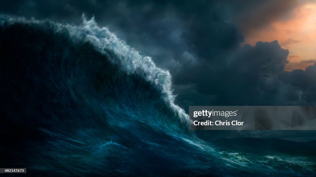 Waves crashing on stormy sea