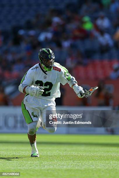 Greg Gurenlian of the New York Lizards in action against the Denver Outlaws at Sports Authority Field at Mile High on July 25, 2015 in Denver,...