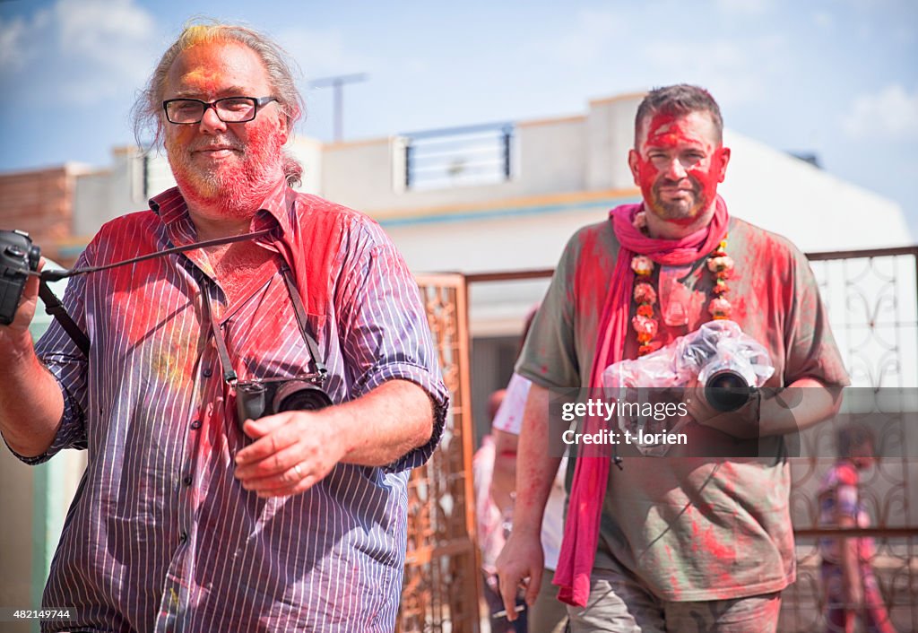 Fotógrafos durante Holi Festival de la India.