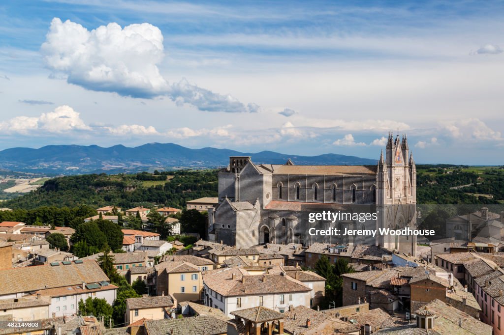 View of cathedral and town, Orvieto, Umbria, Italy