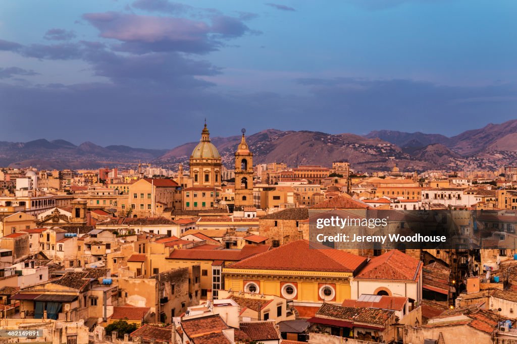 Cityscape at sunrise, Palermo, Sicily, Italy