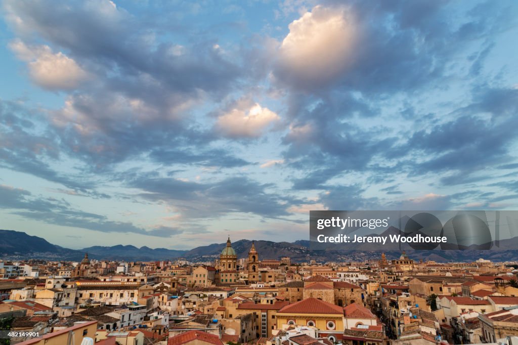 Clouds over cityscape, Palermo, Sicily, Italy