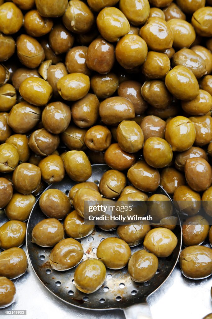 Close up of pile of olives