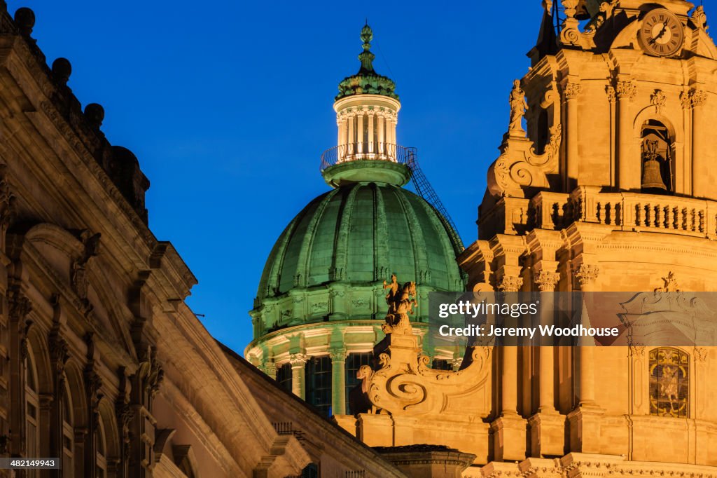 Duomo di San Giorgio illuminated at dusk, Ragusa, Catania, Sicily, Italy