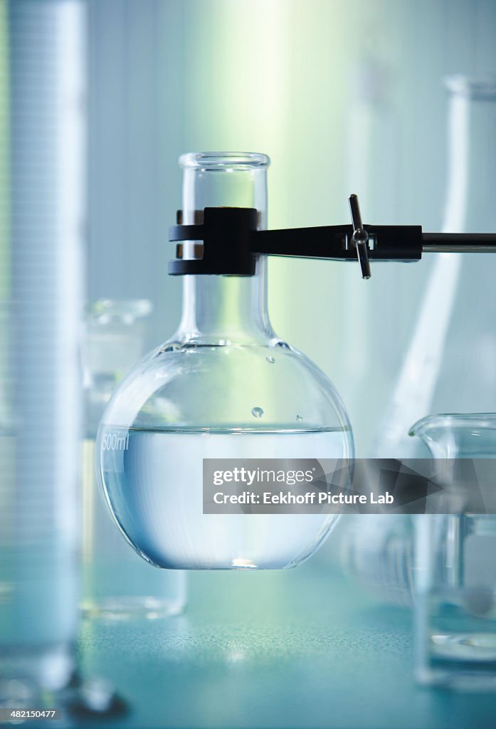 Beaker of liquid in lab