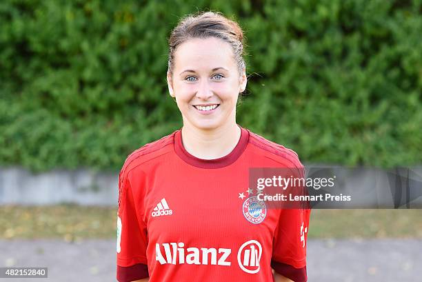 Nicole Rolser poses during the team presentation of the FC Bayern Muenchen women's team on July 27, 2015 in Munich, Germany.