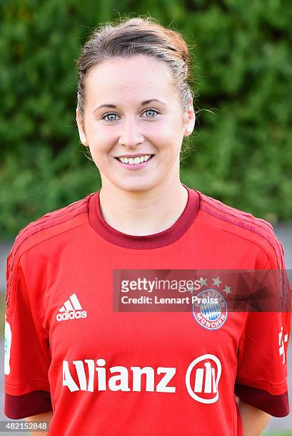 Nicole Rolser poses during the team presentation of the FC Bayern Muenchen women's team on July 27, 2015 in Munich, Germany.