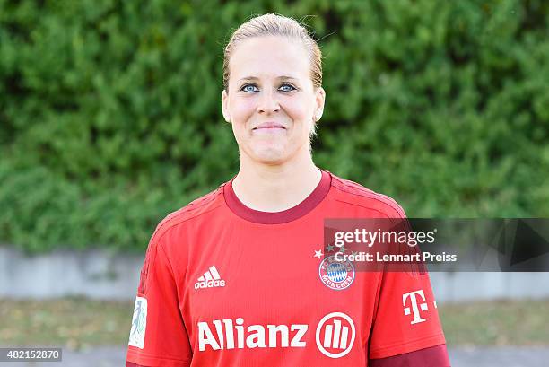 Vanessa Buerki poses during the team presentation of the FC Bayern Muenchen women's team on July 27, 2015 in Munich, Germany.