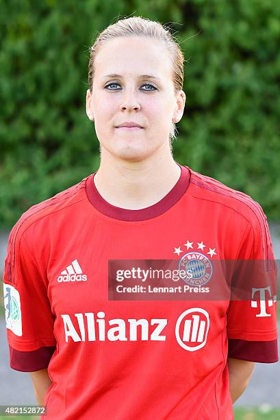 Vanessa Buerki poses during the team presentation of the FC Bayern Muenchen women's team on July 27, 2015 in Munich, Germany.