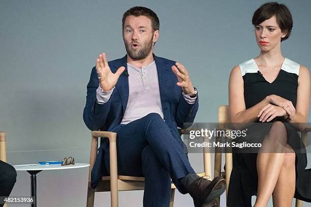 Director Joel Edgerton and Actress Rebecall Hall attend Meet the Filmmaker to discuss "The Gift" at the Apple Store Soho on July 27, 2015 in New York...