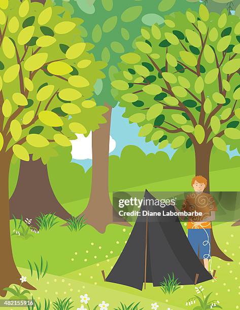 illustrazioni stock, clip art, cartoni animati e icone di tendenza di cucciolo tenda nel bosco - pup tent