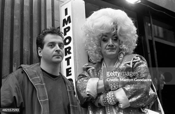Comedians Mark Thomas and Paul O'Grady , Soho, London, United Kingdom, 1993.