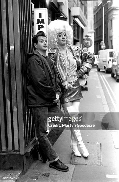 Comedians Mark Thomas and Paul O'Grady , Soho, London, United Kingdom, 1993.