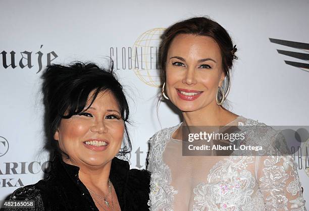 Designer Sonia Ete and actress Jon Mack arrive for the screening of "Blunt Force Trauma" held at CAA on July 20, 2015 in Century City, California.