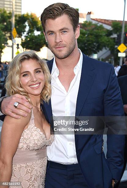 Elsa Pataky and Chris Hemsworth arrives at the Premiere Of Warner Bros. "Vacation" at Regency Village Theatre on July 27, 2015 in Westwood,...