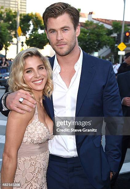 Elsa Pataky and Chris Hemsworth arrives at the Premiere Of Warner Bros. "Vacation" at Regency Village Theatre on July 27, 2015 in Westwood,...