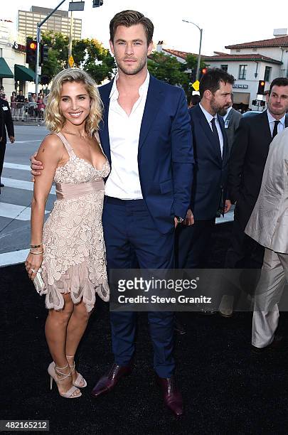Elsa Pataky and Chris Hemsworth arrives at the Premiere Of Warner Bros. "Vacation" at Regency Village Theatre on July 27, 2015 in Westwood,...