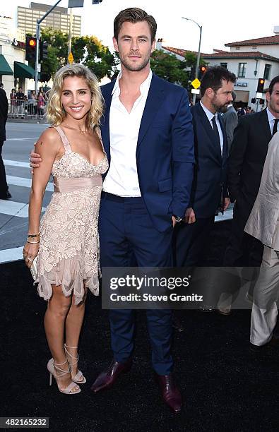 Elsa Pataky and Chris Hemsworth arrives at the Premiere Of Warner Bros. "Vacation" at Regency Village Theatre on July 27, 2015 in Westwood,...