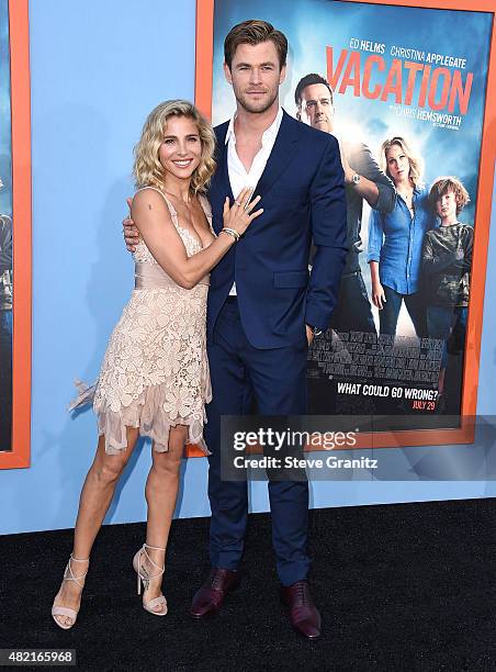 Elsa Pataky and Chris Hemsworth arrives at the Premiere Of Warner Bros. "Vacation" at Regency Village Theatre on July 27, 2015 in Westwood,...