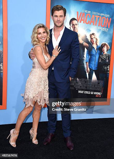 Elsa Pataky and Chris Hemsworth arrives at the Premiere Of Warner Bros. "Vacation" at Regency Village Theatre on July 27, 2015 in Westwood,...