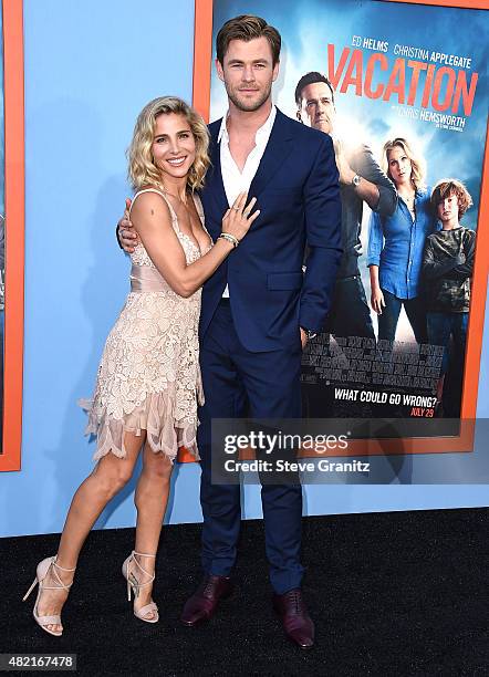 Elsa Pataky and Chris Hemsworth arrives at the Premiere Of Warner Bros. "Vacation" at Regency Village Theatre on July 27, 2015 in Westwood,...