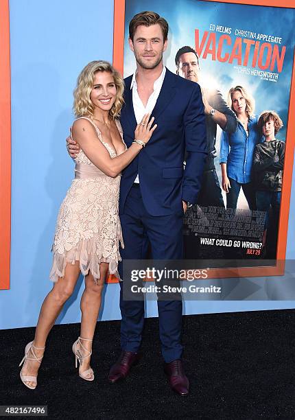 Elsa Pataky and Chris Hemsworth arrives at the Premiere Of Warner Bros. "Vacation" at Regency Village Theatre on July 27, 2015 in Westwood,...