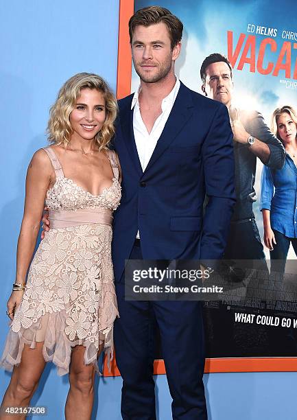 Elsa Pataky and Chris Hemsworth arrives at the Premiere Of Warner Bros. "Vacation" at Regency Village Theatre on July 27, 2015 in Westwood,...