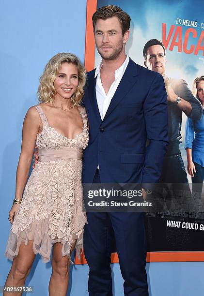 Elsa Pataky and Chris Hemsworth arrives at the Premiere Of Warner Bros. "Vacation" at Regency Village Theatre on July 27, 2015 in Westwood,...