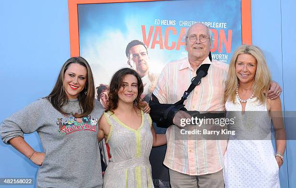 Emily Evelyn Chase, Caley Leigh Chase, actor Chevy Chase and his wife Jayni Chase arrive at the Premiere Of Warner Bros. 'Vacation' at Regency...