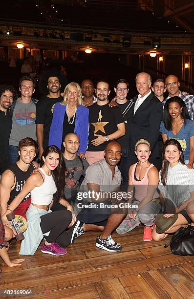 Vice President of the United States Joe Biden and wife Jill Biden visit the cast of the hit new musical "Hamilton" on Broadway at The Richard Rogers...