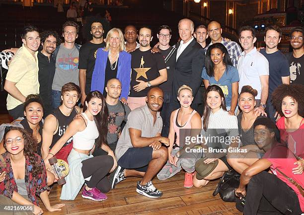 Vice President of the United States Joe Biden and wife Jill Biden visit the cast of the hit new musical "Hamilton" on Broadway at The Richard Rogers...