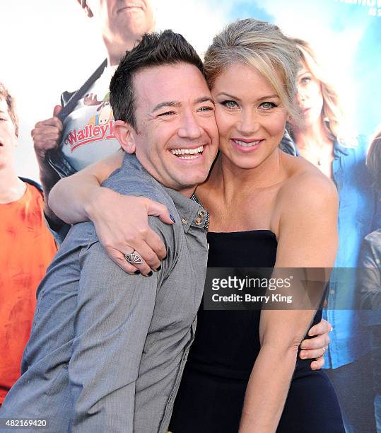 Actor David Faustino and actress Christina Applegate arrive at the Premiere Of Warner Bros. 'Vacation' at Regency Village Theatre on July 27, 2015 in...