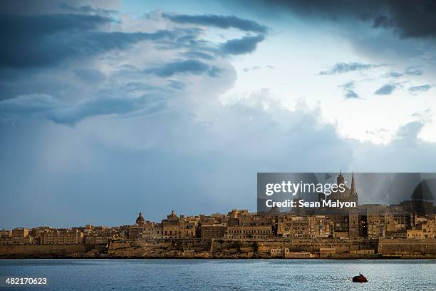 view of valletta in early evening, malta - sean malyon stock pictures, royalty-free photos & images