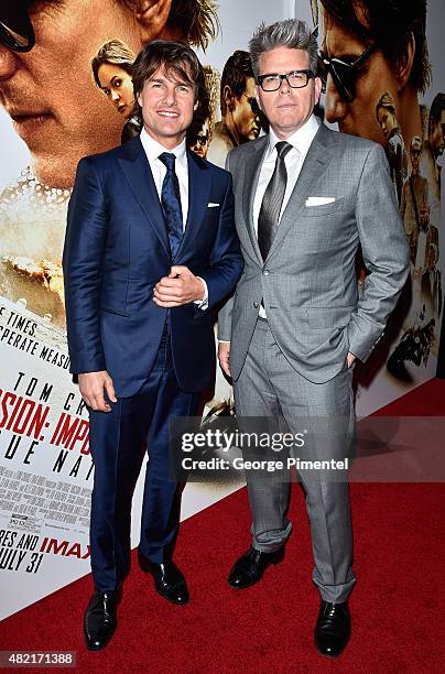 Actor Tom Cruise and director Christopher McQuarrie attend the Canadian Fan Premiere of 'Mission: Impossible - Rogue Nation' at the Cineplex...