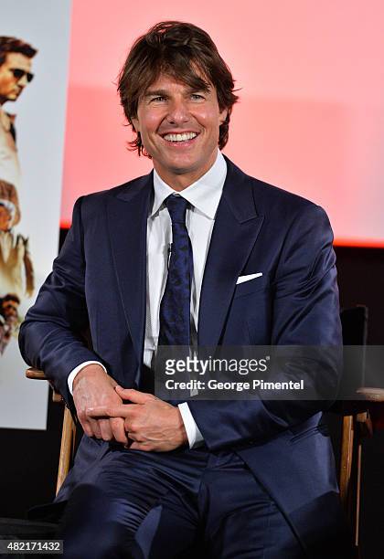 Actor Tom Cruise attends the Canadian Fan Premiere of 'Mission: Impossible - Rogue Nation' at the Cineplex Scotiabank Theatre on July 27, 2015 in...