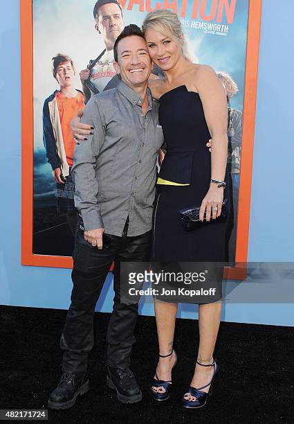 Actor David Faustino and actress Christina Applegate arrive at the Los Angeles Premiere "Vacation" at Regency Village Theatre on July 27, 2015 in...