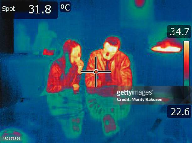 infrared heat image of office workers in meeting - 熱映像 ストックフォトと画像
