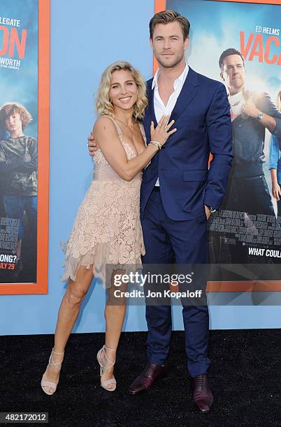 Actress Elsa Pataky and actor Chris Hemsworth arrive at the Los Angeles Premiere "Vacation" at Regency Village Theatre on July 27, 2015 in Westwood,...