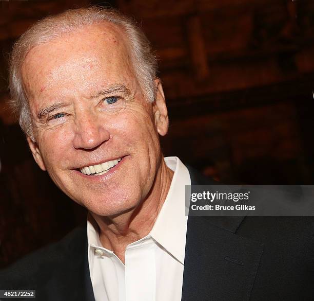 Vice President of the United States Joe Biden visits the cast of the hit new musical "Hamilton" on Broadway at The Richard Rogers Theater on July 27,...